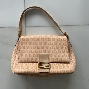 Fendi Zucca Mama Baguette Shoulder Bag in Pink/Beige